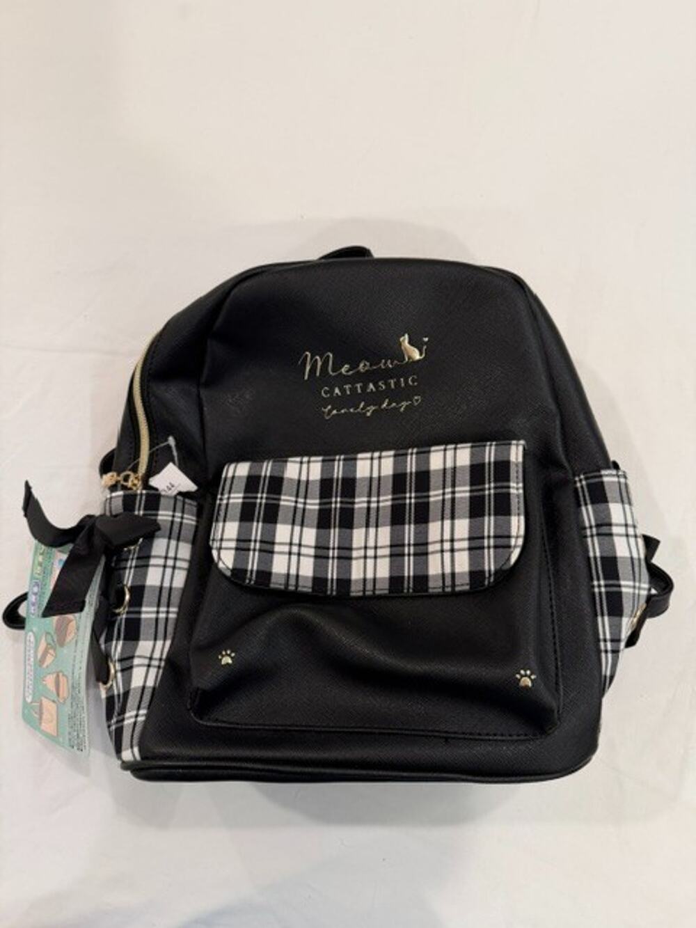 Coboca+ Meow CATTASTIC Cat Backpack Plaid Black Kawaii Japan NWT